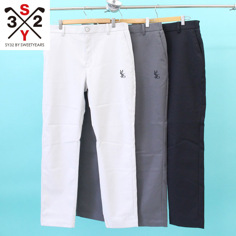送料無料 SY32 by SWEET YEARS GOLF ゴルフウェア メンズ ゴルフパンツ ストレッチ 多機能素材 テーパードスリム ロゴ プリント ブランド おしゃれ