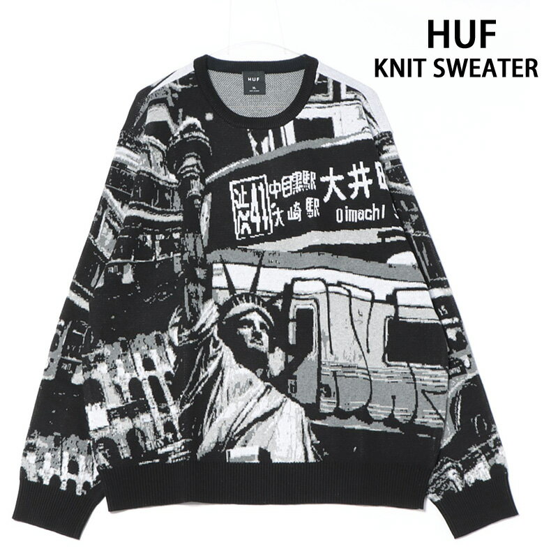送料無料 HUF ハフ ワールドワイドコミューターセーター WORLDWIDE COMMUTER SWEATER KN00558 ブラック 長袖 トップス クル...