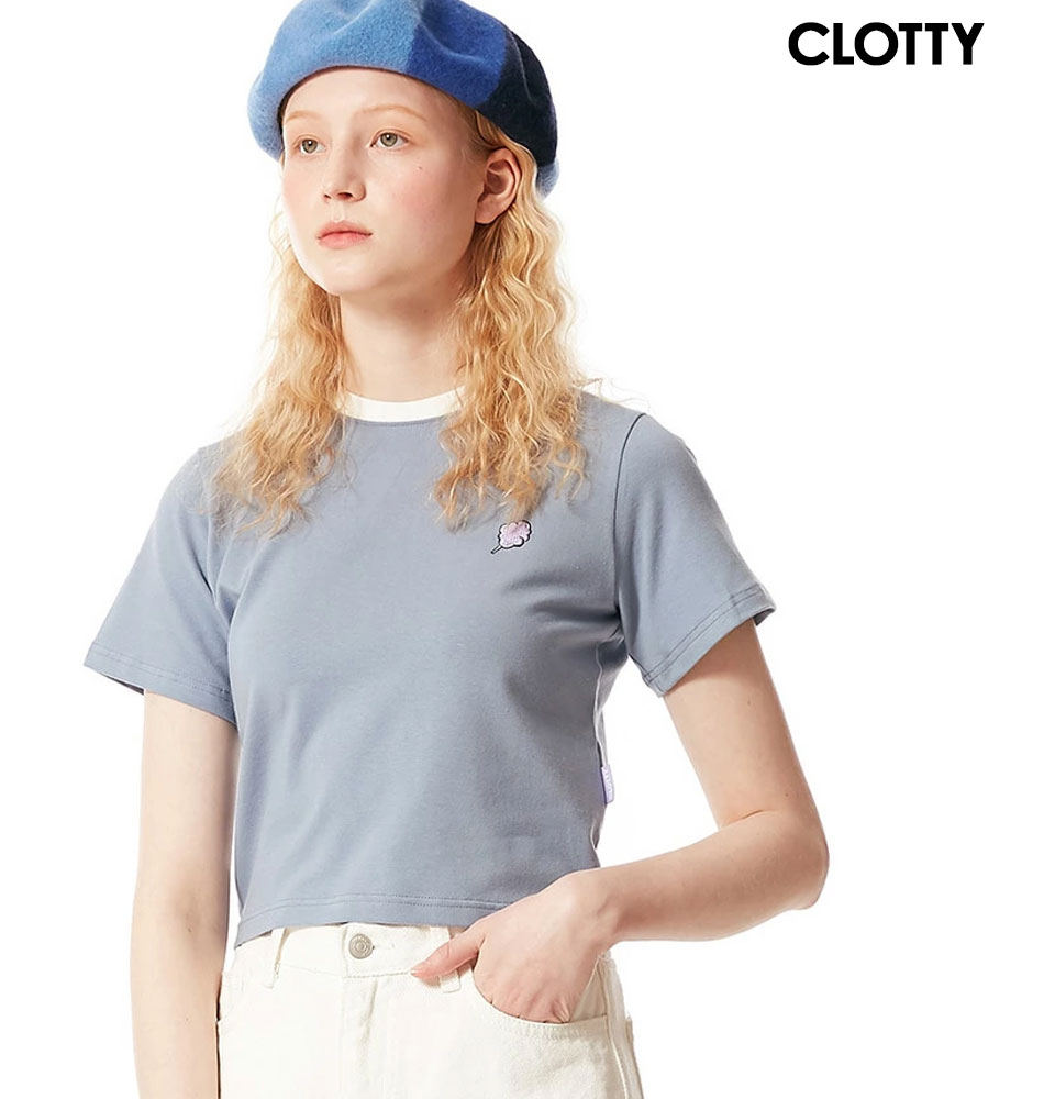 【セール】CLOTTY クロッティー スモールCC Tシャツ /全3色【あす楽対応】韓国 韓国ブランド 韓国ファッション トップス Tシャツ ロゴ ワンポイント 半袖 レディース ストリート 白 黒 青 Y2K