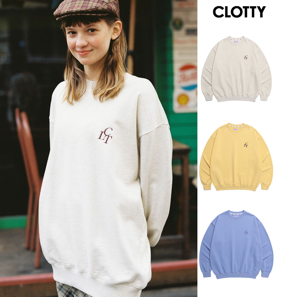 CLOTTY クロッティー 正規品 CLT SWEAT-SHIRT/全3色 韓国ブランド 韓国ファッション トレーナー スウェット カレッジ スポーティー クルーネック ロゴ レディース 原宿系