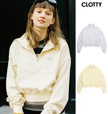 CLOTTY クロッティー 正規品 HALF ZIP UP SWEAT-SHIRT/全2色【あす楽対応】 韓国ブランド 韓国ファッション トレーナー スウェット ハーフジップ スポーティー ロゴ レディース 原宿系