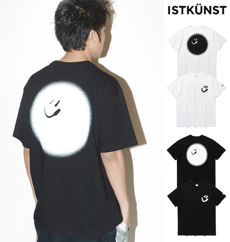 ISTKUNST イストクンスト 正規品 スマイルボール TEE/全2色【あす楽対応】韓国ブランド 韓国ファッション Tシャツ クルーネック カットソー スマイル ニコちゃん スマイリートップス カジュアル メンズ レディース ユニセックス 白 黒