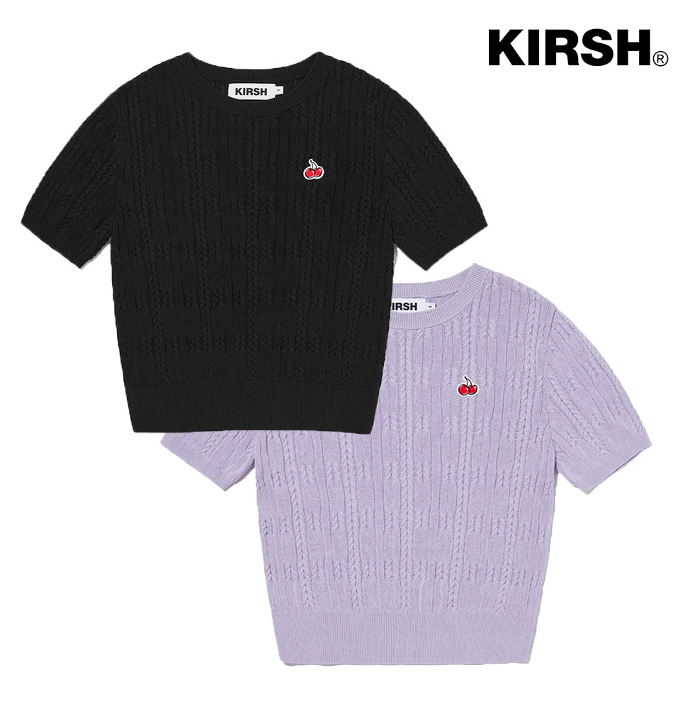 KIRSH SMALL CHERRY CABLE CROP SHORT SLEEVE KNIT キルシー スモールチェリークロップケーブル半袖ニット/全3色 チェリー ボーダー ニット カーデ ライトアウター 羽織 クロップド丈 ショート丈 へそ出し クロップ 半袖ニット ニットソー