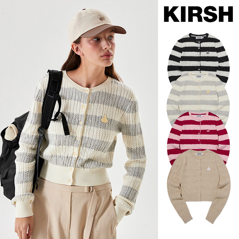 KIRSH SMALL CHERRY CABLE CROP KNIT CARDIGAN キルシー ケーブルニット クロップカーディガン/全4色 チェリー ボーダー ニット カーデ ライトアウター 羽織