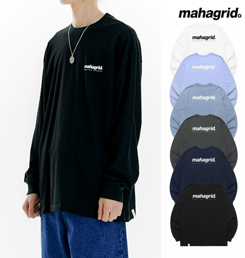 mahagrid ORIGIN LOGO LS TEE マハグリッド オリジンロゴクルーネック ロングTシャツ韓国ブランド 韓国ファッション Tシャツ 長袖Tシャツ ロンT クルーネック トップス ロゴ カジュアル メンズ レディース ユニセックス