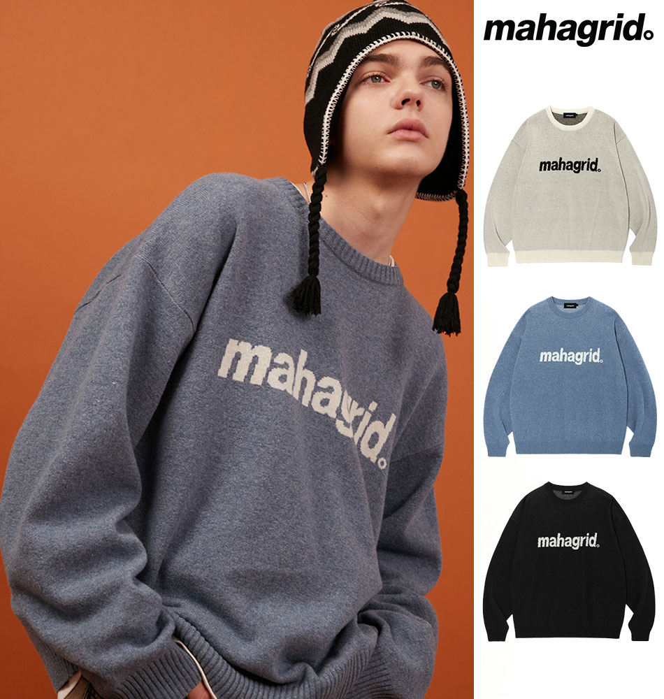 ニット レディース（売れ筋ランキング） mahagrid マハグリッド 正規品 mahagrid ベーシックロゴ ニットセーター BASIC LOGO KNIT SWEATER/全3色【あす楽対応】 韓国ブランド 韓国ファッション ニット セーター クルーネック メンズ レディース ユニセックス ストリート シンプル 秋冬