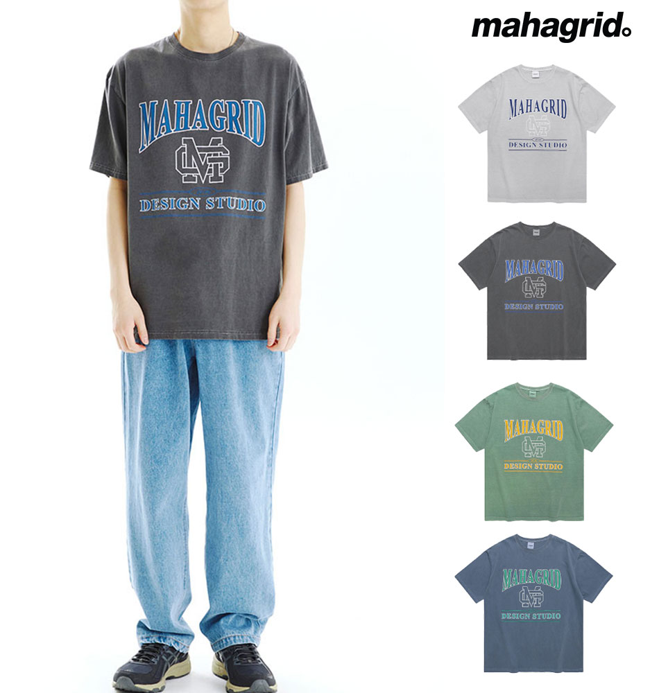 mahagrid マハグリッド 正規品 ユニバーシティピグメントTEE/全4色韓国ブランド 韓国ファッション Tシャツ 半袖Tシャツ クルーネック トップス ロゴ カジュアル メンズ レディース ユニセックス