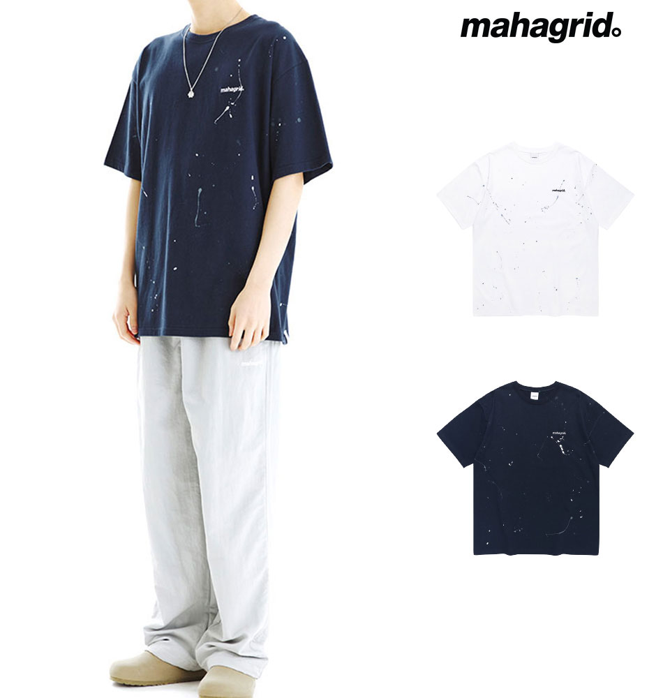 mahagrid マハグリッド 正規品 PAINTER TEE/全2色韓国ブランド 韓国ファッション Tシャツ 半袖Tシャツ クルーネック トップス ペイント カジュアル メンズ レディース ユニセックス