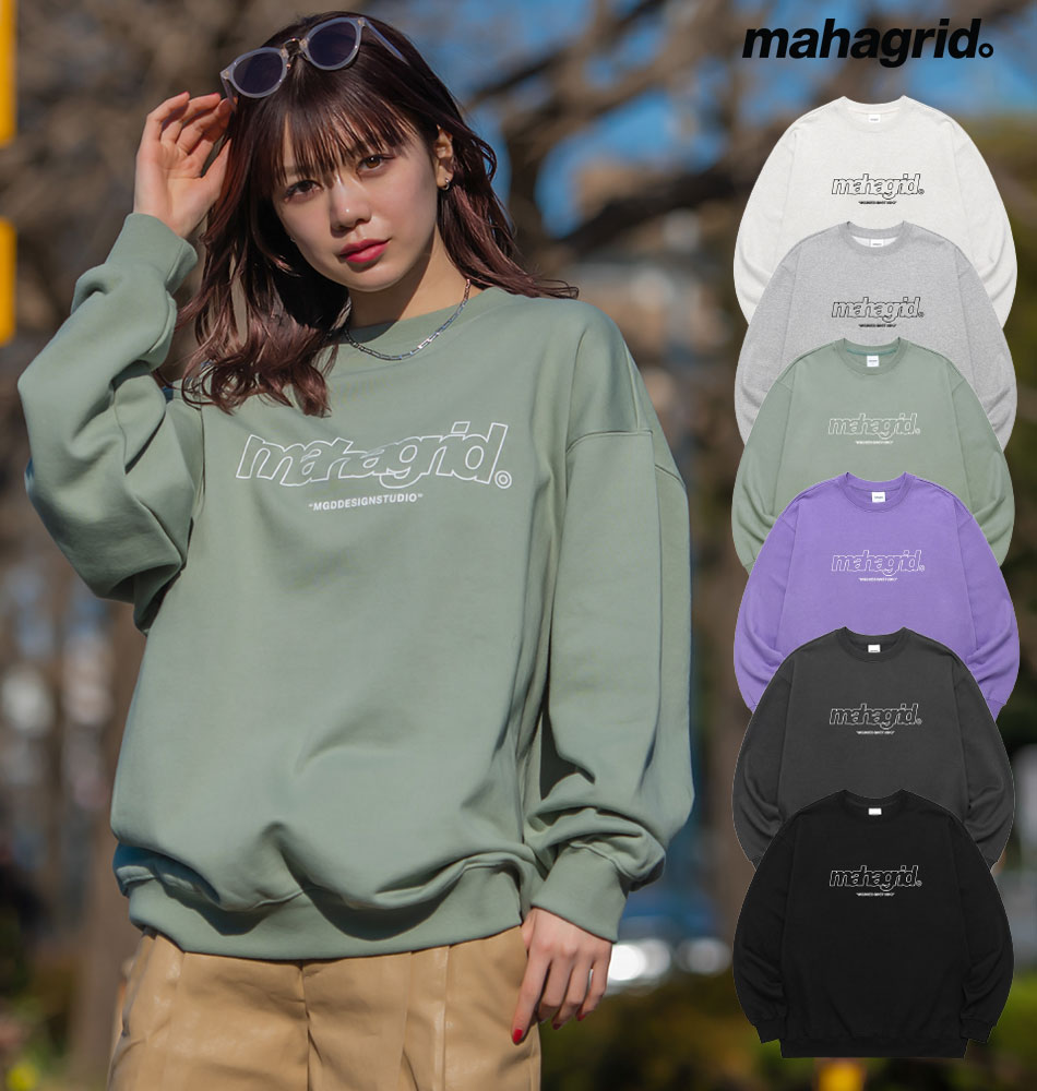 mahagrid マハグリッド 正規品 THIRD LOGO CREWNECK 裏毛 トレーナー /全3色【あす楽対応】韓国ブランド 韓国ファッション スウェットシャツ 裏毛 クルーネック 長袖 トップス ロゴ カジュアル メンズ レディース ユニセックス