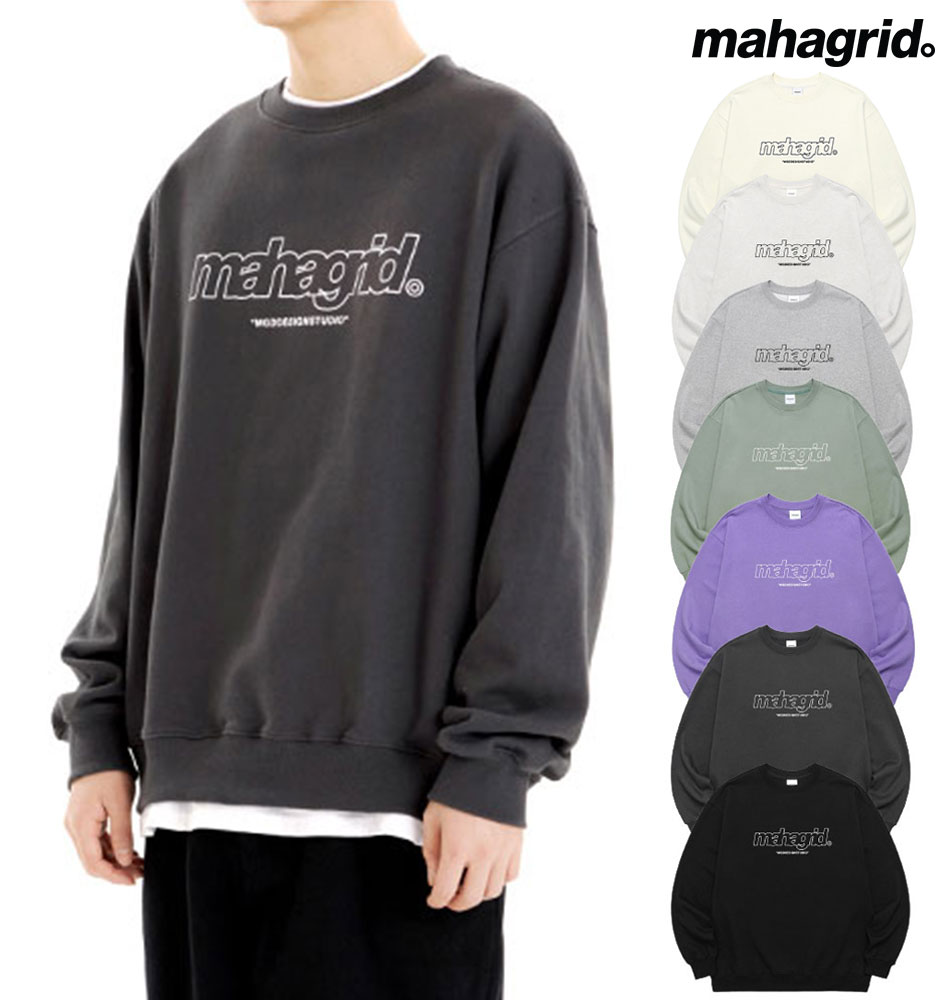 mahagrid マハグリッド 正規品 THIRD LOGO CREWNECK 裏毛 トレーナー /全7色韓国ブランド 韓国ファッション スウェットシャツ 裏毛 クルーネック 長袖 トップス ロゴ カジュアル メンズ レディース ユニセックス