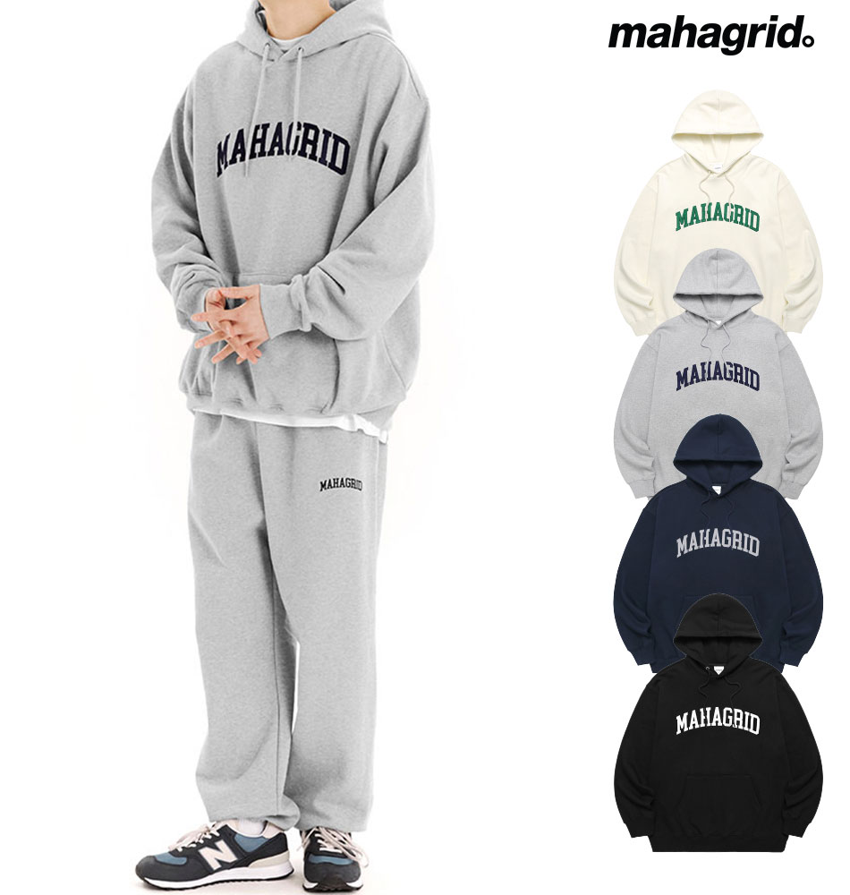 mahagrid マハグリッド 正規品 VARSITY LOGO HOODIE フーディー/全4色韓国ブランド 韓国ファッション フーディー パーカー スウェット 裏毛 長袖 トップス ロゴ カジュアル メンズ レディース ユニセックス