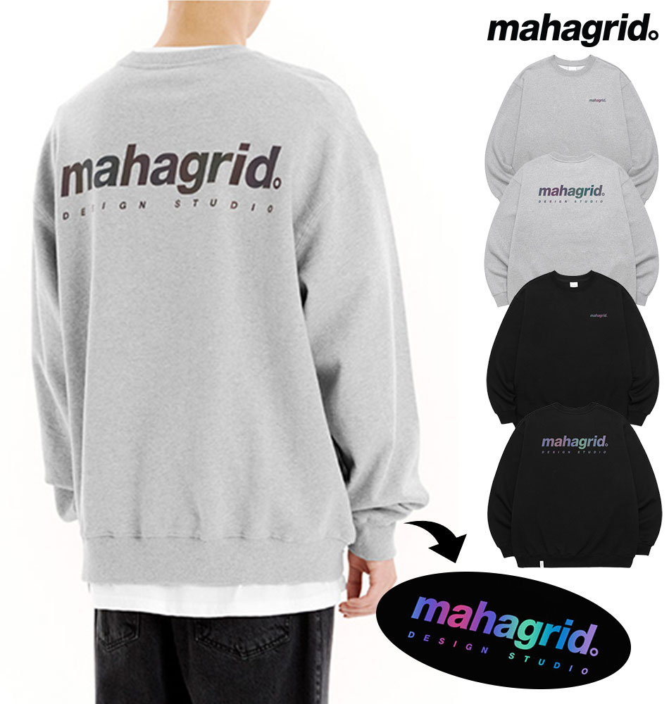 mahagrid マハグリッド 正規品 RAINBOW REFLECTIVE LOGO CREWNECKレインボーリフレクタークルーネック 裏毛/全2色韓国ブランド 韓国ファッション トレーナー スウェット 長袖 トップス ロゴ カジュアル メンズ レディース ユニセックス