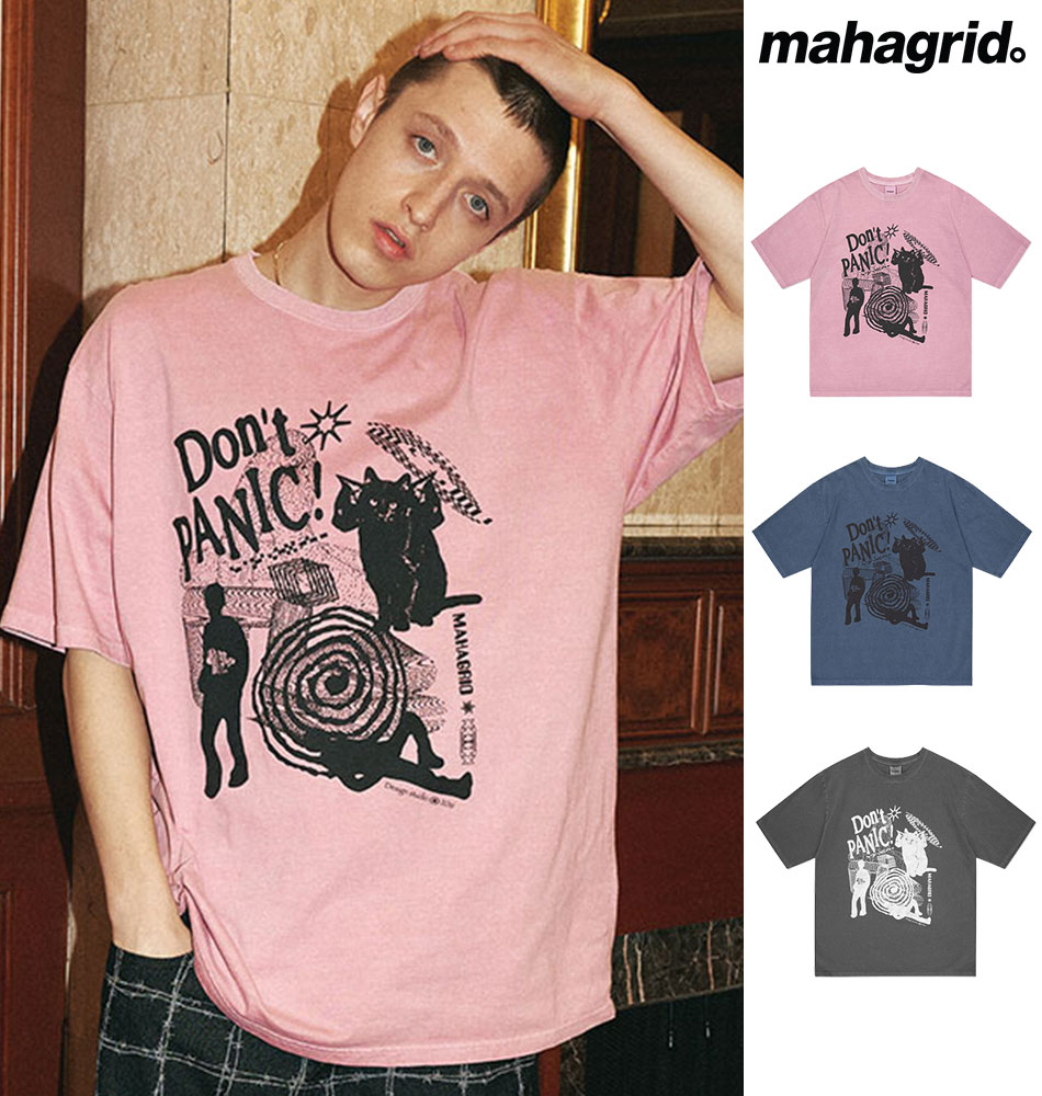 mahagrid マハグリッド 正規品 ドントパニックピグメント TEE/全3色 韓国ブランド 韓国ファッション Tシャツ 半袖Tシャツ クルーネック 定番 トップス カジュアル メンズ レディース ユニセックス