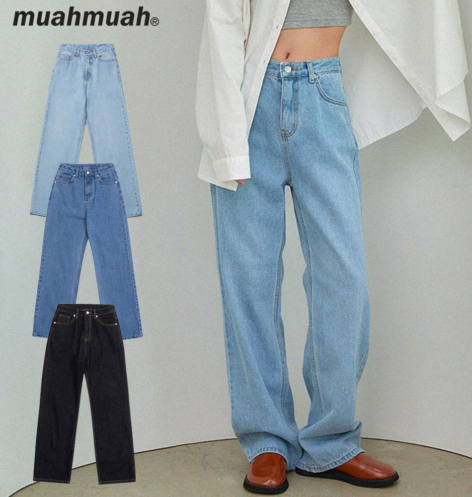 muahmuah ムーアムーア 正規品 WIDE DENIM PANTS/全3色韓国ブランド 韓国ファッション デニムパンツ レディース ワイドパンツ ワイドデニムパンツ ジーンズ ジーパン ストレート ゆったり ボトムス 美脚 脚長 お洒落 カジュアル