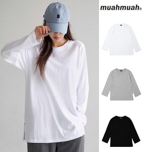 muahmuah ムーアムーア 正規品 LAYERED LONG SLEEVE T-SHIRT レイヤード LS/全3色【あす楽対応】韓国ブランド 韓国ファッション Tシャツ 長袖 レディース ロンT 長袖Tシャツ トップス インナー 無地T 服 シンプル