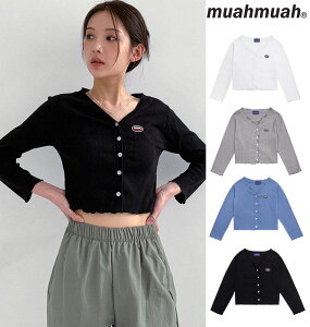 muahmuah ムーアムーア 正規品 MUAH RUFFLE POINT CARDIGAN カーディガン /全4色【あす楽対応】韓国ブランド 韓国ファッション カーディガン カーデ レディース クロップド丈 へそ出し トップス 服 Y2K