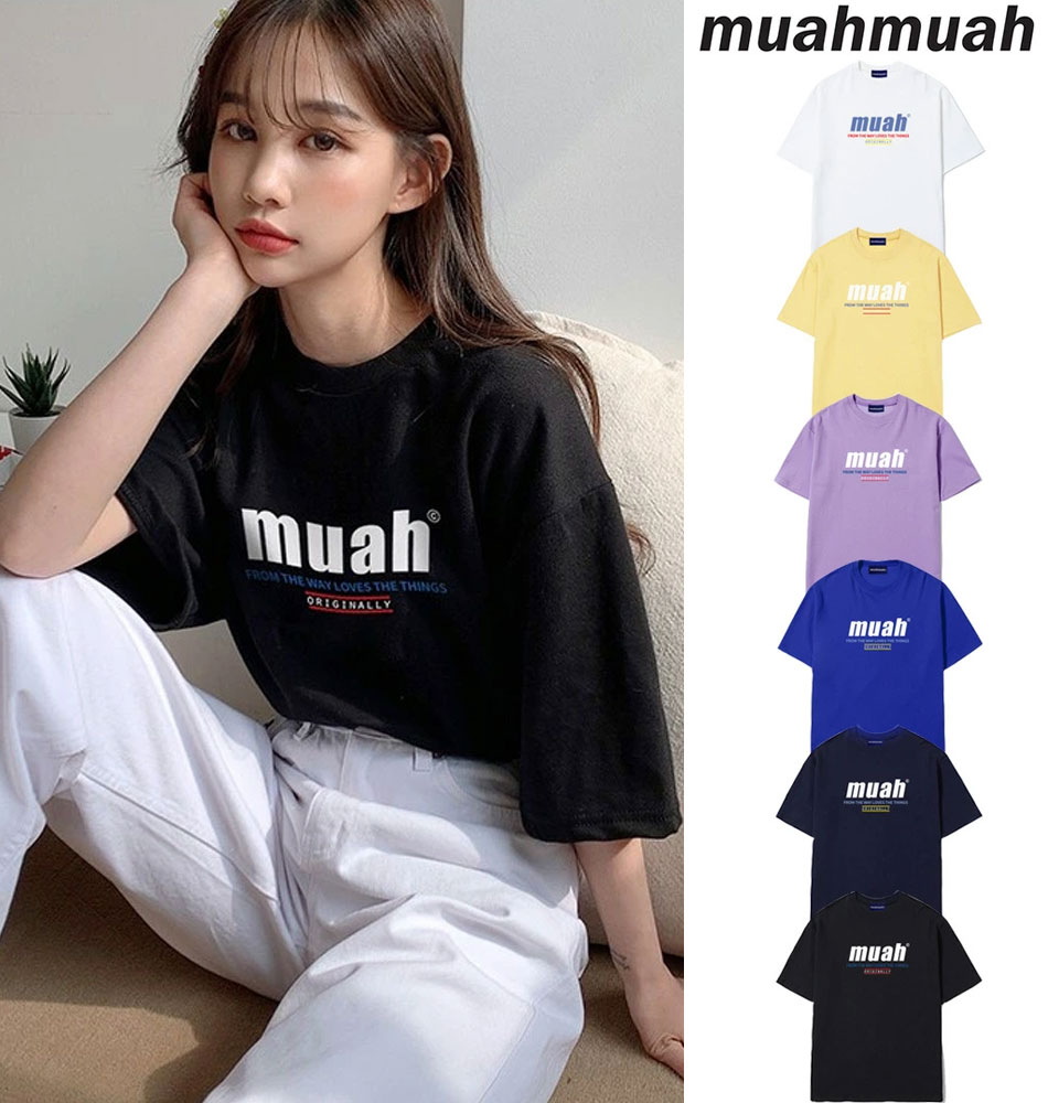 muahmuah ムーアムーア 正規品 HALF LOWER PRINTING T-SHIRT/全6色韓国ブランド 韓国ファッション Tシャツ 半袖 レディース 半袖Tシャツ トップス ロゴT かわいい 服 春 夏