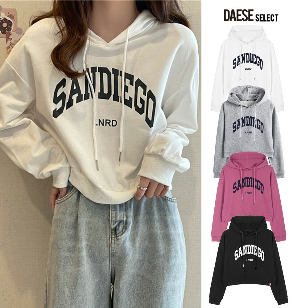 【セール】DAESE SELECT デセセレクト クロップド丈カレッジロゴパーカー/全4色 【あす楽対応】ショート丈 レディース 韓国ファッション トレーナー プルオーバー クロップ