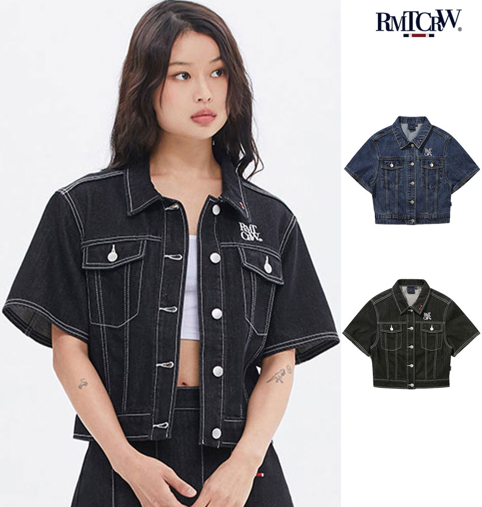 ROMANTICCROWN ロマンティッククラウン 正規品 WOMANS DENIM JACKET/全2色 【あす楽対応】韓国ブランド 韓国ファッション デニムジャケット 半袖 レディース ジャケット 羽織 春夏 ブルー ブラ…