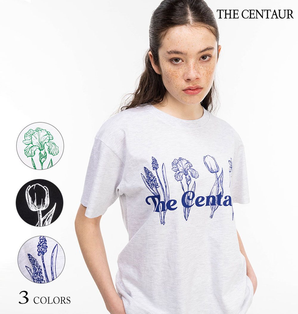 THE CENTAUR ザセントール 正規品 THE CENTAUR BEAUTIES TEE セントール ビューティーズ 半袖Tシャツ/全3色 【あす楽対応】韓国ブランド 韓国ファッション トップス カットソー クルーネック シンプル ロゴ レディース 花 フラワー おしゃれ ホワイト ブラック 黒 白 グレー