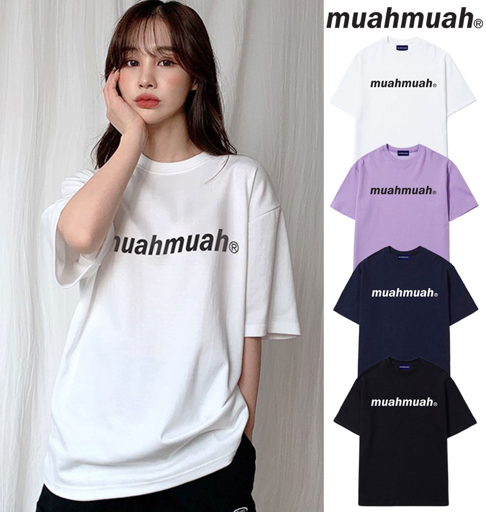 muahmuah ムーアムーア 正規品 ロワープリント 半袖Tシャツ TEE LOWER PRINTING HALF T-SHIRT/全4色韓国ブランド 韓国ファッション Tシャツ カットソー ロゴ 半袖 レディース 半袖Tシャツ トップス ロゴT かわいい 服 春 夏