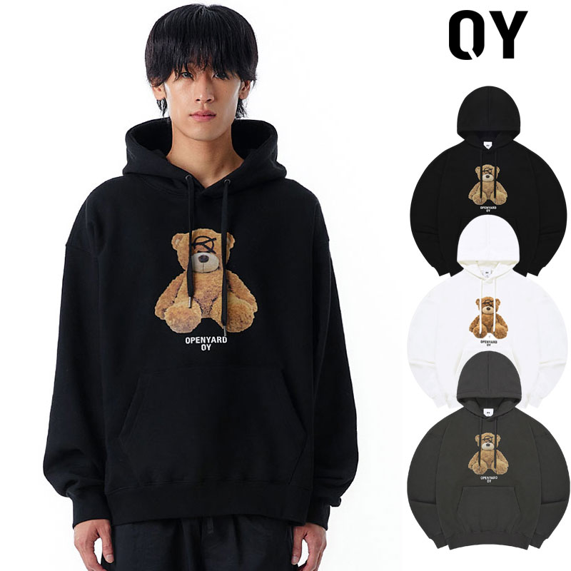 OY オーワイ テディオードリー HD TEDDY ODOLLY HOODIE/全3色 正規品 韓国ブランド 韓国ファッション パーカー フーディー スウェット プルスウェット プルパーカー オードリー ベア クマ ロゴ ユニセックス メンズ レディース ストリート ホワイト ブラック 黒 白