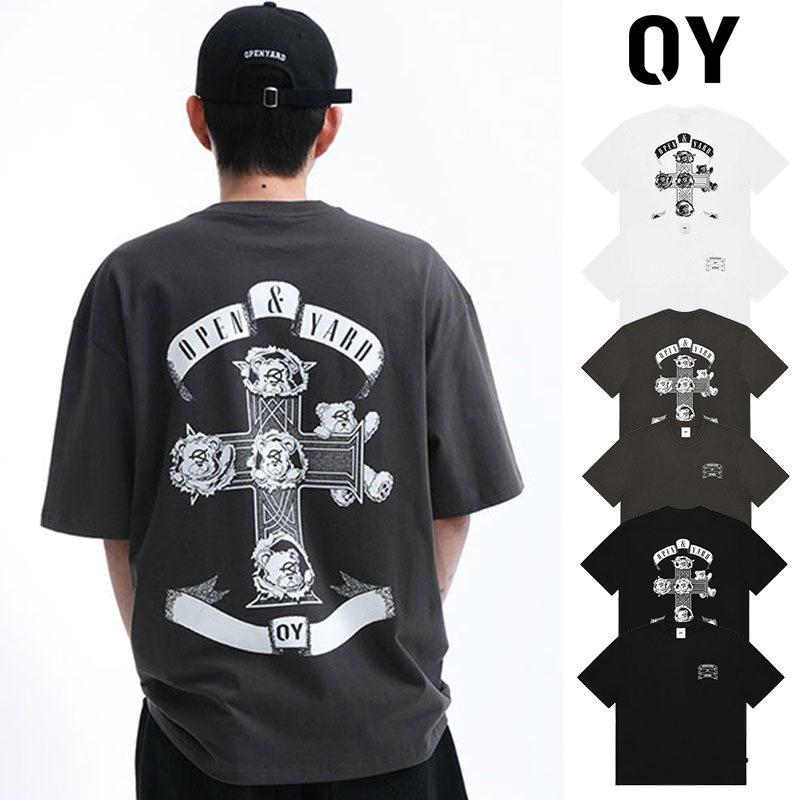 OY オーワイ バッククロスオードリー半袖Tシャツ BACK CROSS ODOLLY TEE/全3色 韓国ブランド 韓国ファッション Tシャツ 長袖 ロンT ベア クマ ロゴ ユニセックス メンズ レディース ストリート カジュアル 2024 春夏 新作 ブラック ホワイト 白 黒