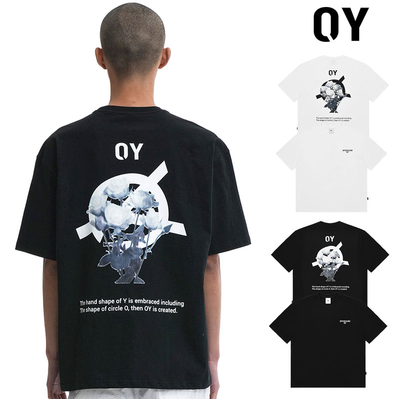 OY オーワイ ホログラム花 半袖Tシャツ HOLOGRAM FLOWER TEE/全2色 韓国 韓国ブランド 韓国ファッション トップス 半袖 Tシャツ 半袖 ユニセックス メンズ レディース ストリート 花 フラワー ロゴ ブラック ホワイト 白 黒