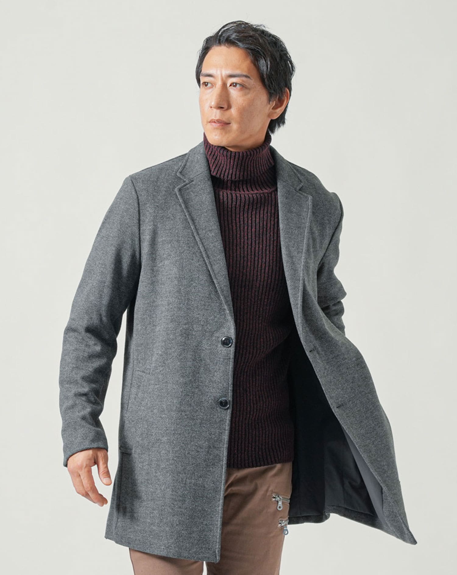 マネキン買い メンズ 冬 冬服 全身コーデ 全身セット 全身 セット コーデ コーデセット 上下セット 40代 50代 ファッション メンズファッション チェスターコート ニット セーター タートルネック チノパン ブーツカット スリム 細身 全身 男性 コーディネート アウター 冬
