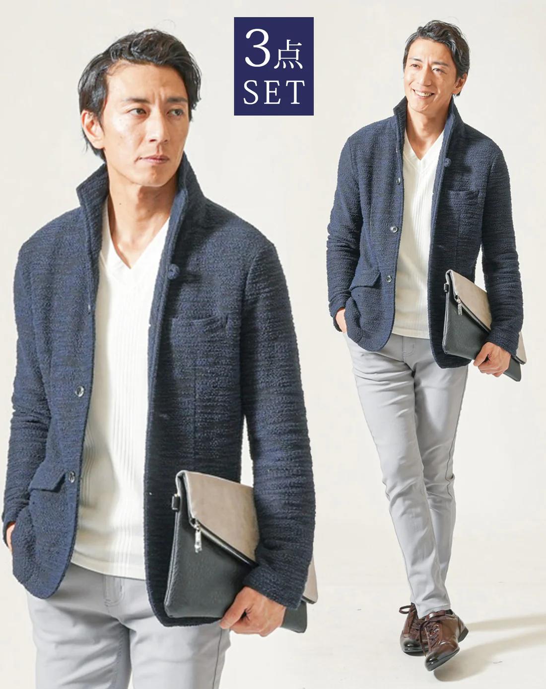 乐天商城 - 春コーデ マネキン買い メンズ 30代 40代 50代 春服 コーディネートセット スタンドカラージャケット 立ち襟 ジャケット 長袖 vネック tシャツ チノパン パンツ スリムチノパン 40代 ファッション メンズファッション メンズファッション春 40代メンズファッション
