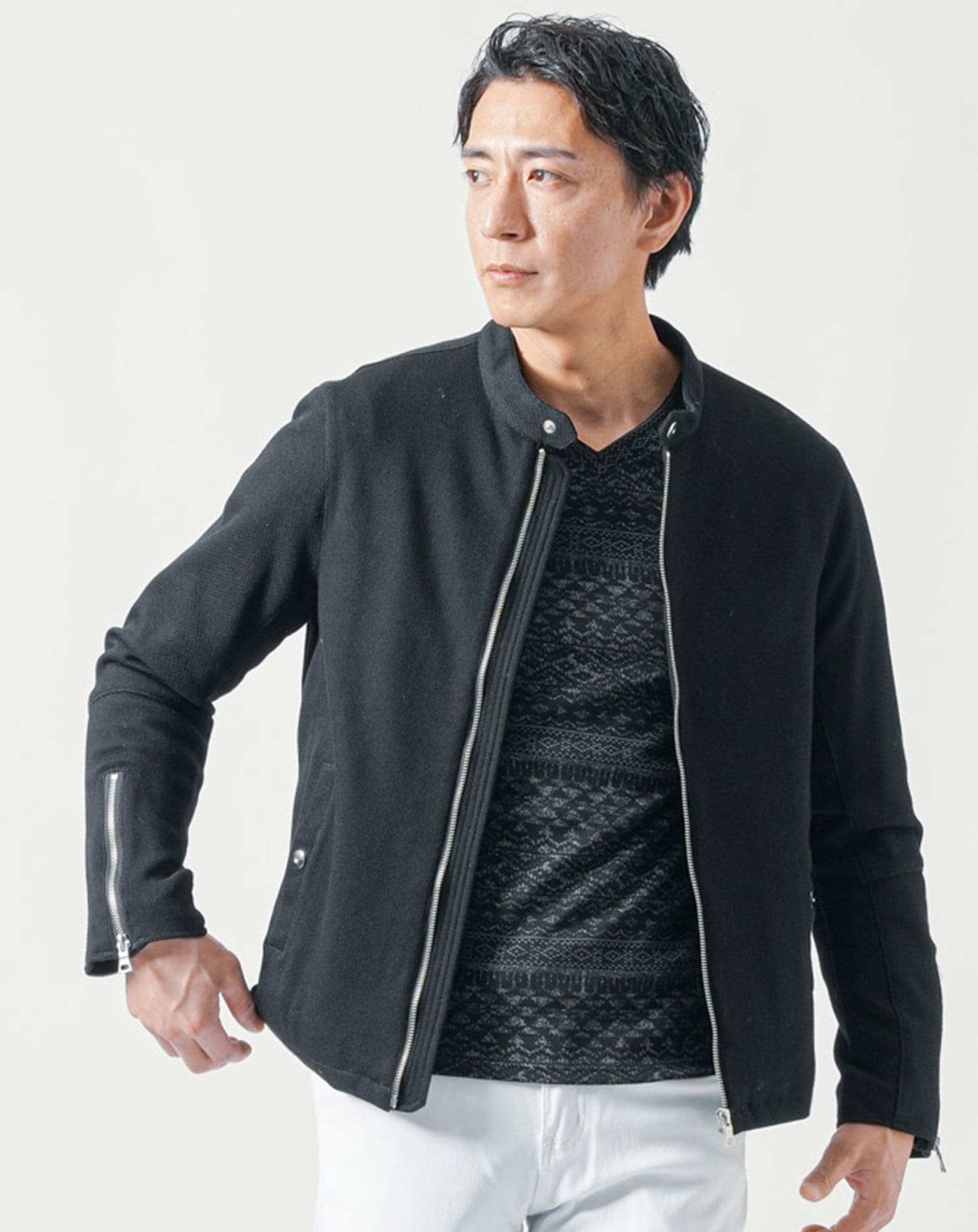 マネキン買い メンズ 秋 秋服 上下セット 全身セット コーデセット コーデ 全身 セット 40代 50代 ファッション メンズファッション ちょいワル ちょいワルファッション イケオジ ライダースジャケット カットソー チノパン スリム 細身 アウター インナー ズボン
