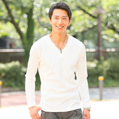 vネック tシャツ メンズ 長袖 ショート丈 厚手 トップス カットソー ジャケット インナー 40代 50代 ファッション メンズファッション vネックtシャツ 乳首 透けない マッチョ に 見える ぴっちり t シャツ おしゃれ 白tシャツ ロンt スリム タイト vネック長袖tシャツ 秋 - Image 3