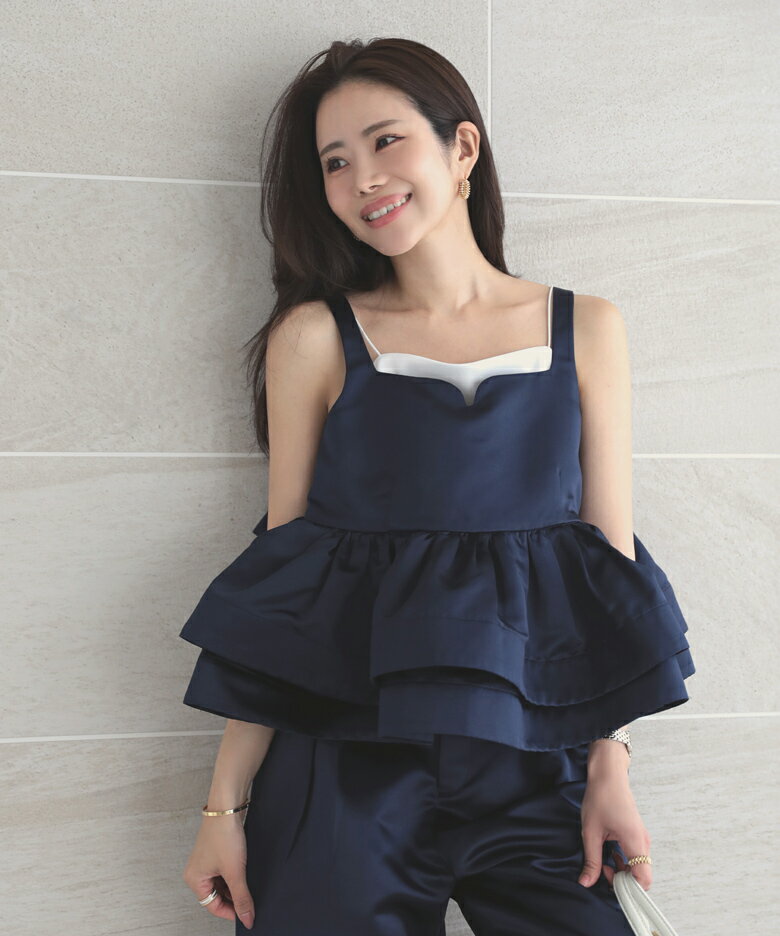 再販!■manaodaysさんコラボ サテンビスチェ 裾フレア ペプラム ビスチェ キャミソール サテン トップス レディース 春 夏【m840】【即納販売】【送料無料】メ込