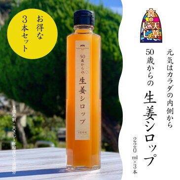 50歳からの生姜シロップ 3本セット 5倍希釈 シロップ 果汁 炭酸 ジンジャーエール 紅茶 ミルク ホット ポカポカ 飲みやすい 冷え性 食の天草 にじ 蜂蜜 プチギフト 贈り物 敬老の日 残暑見舞 誕生日