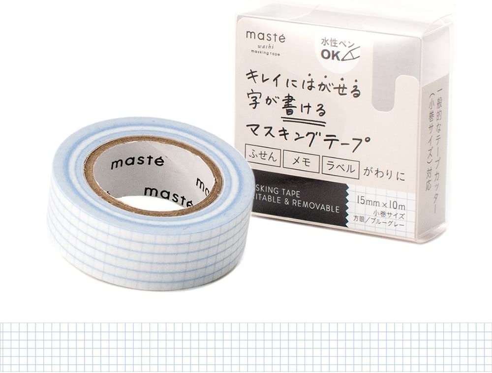 【次回当店で使えるクーポンプレゼント中！】マークス 水性ペンで書けるマスキングテープ 小巻 「マステ」 方眼ブルーグレー MST-FA04-BGY