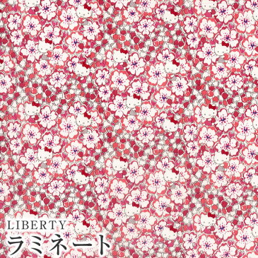 ハローキティ×リバティアートファブリックつや消しラミネート(ビニールコーティング生地)<Floral Heart>(フローラルハート)【ピンクグレー】LAMI-DC27724-J10CT