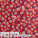 LIBERTYリバティプリント 国産リサイクルナイロンリップストップ生地(エターナル)＜Peach Blossom＞(ピーチブロッサム)【レッド地】12201106ZR