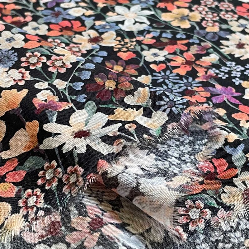 【エントリーでP10倍】LIBERTYリバティプリント 国産リヨセルローン生地(エターナル)＜Dreams of Summer＞(ドリームスオブサマー)【ブラック地】36301126ZS