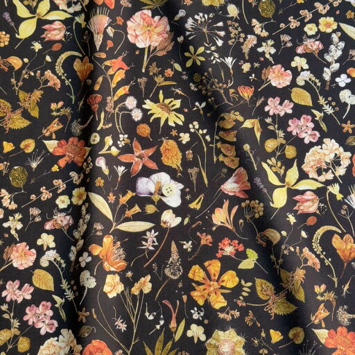 LIBERTY FABRICS リバティプリント 国産タナローン生地(エターナル)<Floral Eve>(フローラル・イヴ)【ダークブラウン地×オレンジ】3633189VE