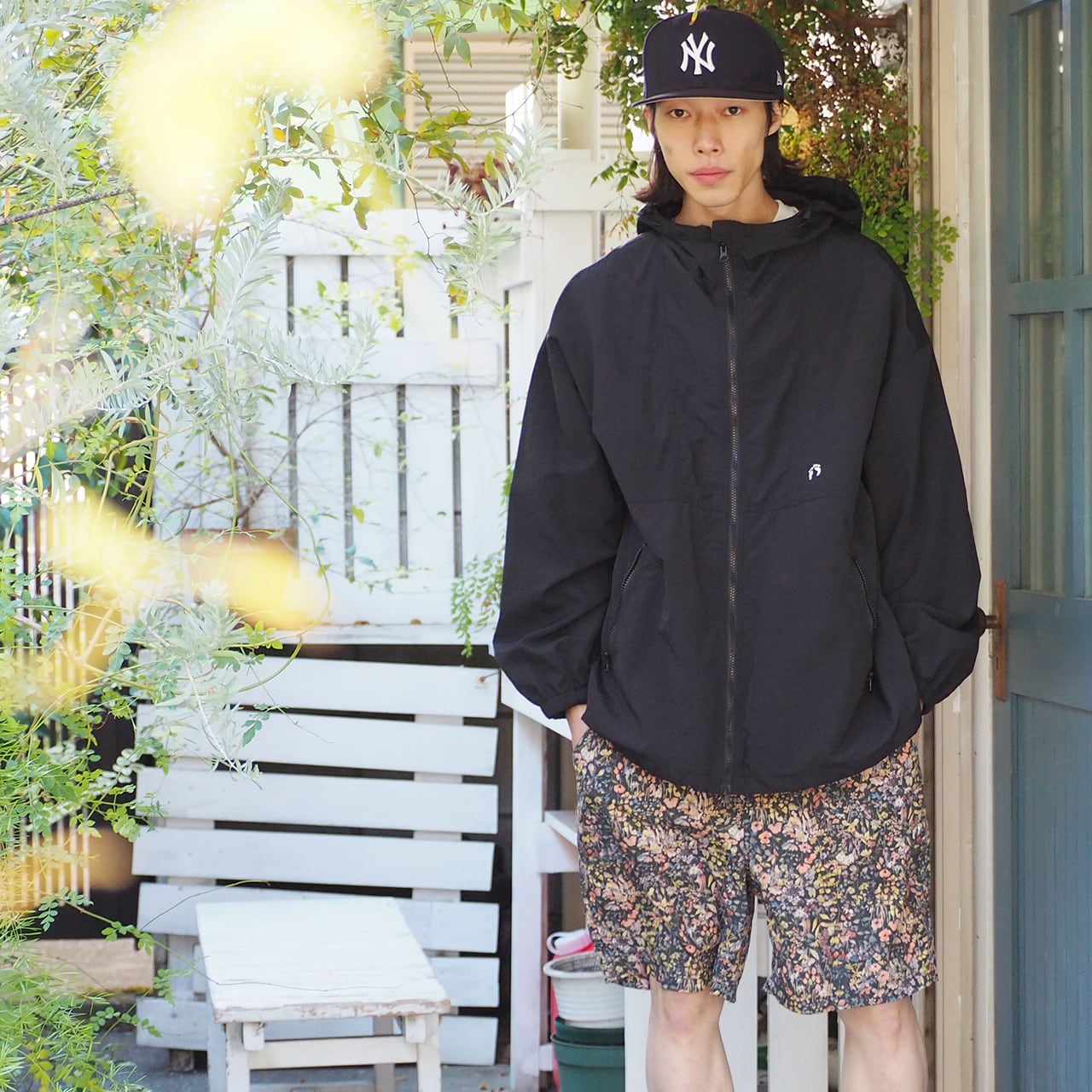 リバティプリント ハーフパンツ <Felda>(フェルダ)【ダークグリーン】/<Amies>(エイミス)【ネイビー】リサイクルナイロンリップストップ生地使用 M/L 24HTL-004