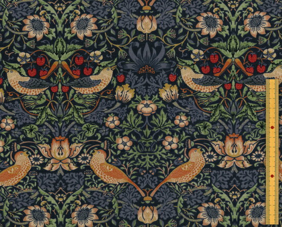 moda fabrics(モダ ファブリックス)William Morris ウィリアムモリス シーチング生地＜Strawberry Thief＞(ストロベリースィーフ)いちご泥棒＜MULTIC BLUE(マルチックブルー)＞8176-44