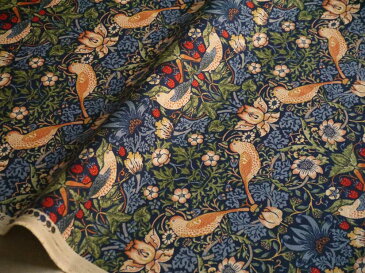 moda fabrics(モダ・ファブリックス)William Morris ウィリアムモリス オックス生地<Strawberry Thief>(ストロベリースィーフ)いちご泥棒<MULTIC BLUE(マルチックブルー)>8176-44T