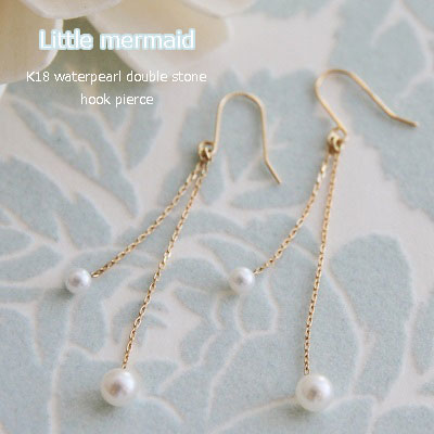 ピアス レディース パール K18 フック 淡水 ダブル 18K 18金 GOLD WG ゴールド ホワイトゴールド 揺れる 長い 長め 女性 6月 誕生石 誕...