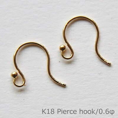 楽天Jewelryメルシィピアスパーツ フック 0.6φ 1ペア ピアス 金具 パーツ K18 18K 18金 WG Pt900 ゴールド ホワイトゴールド プラチナ シンプル 定番 チャーム付け替え アレルギー用 手作り 手づくり メール便 送料無料