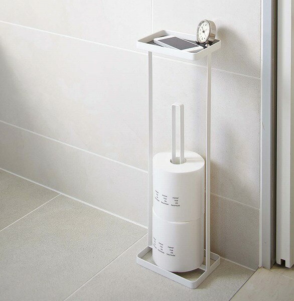 トレイ付きトイレットペーパースタンドタワーホワイトブラックtower