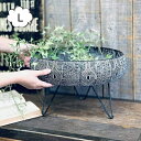 SCANDINAVIAN メタルフラワー脚付きバスケット Lサイズ シルバー グレー 三つ足 FJGK2913 植木鉢 プランターカバー フラワーポット 花 鉢...