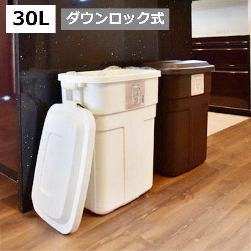 Rakuten - ゴミ箱 フタ付き おしゃれ 30リットル 30L 分別 屋外 スリム ふた付き キッチン ダストボックス 日本製 屋内 ダウンロック式 ブラウン ホワイト 縦型 リビング インテリア 寝室 洗面所 台所 一人暮らし キッチン 屋外 ごみばこ ダストボックス 大容量 大型 頑丈 丈夫