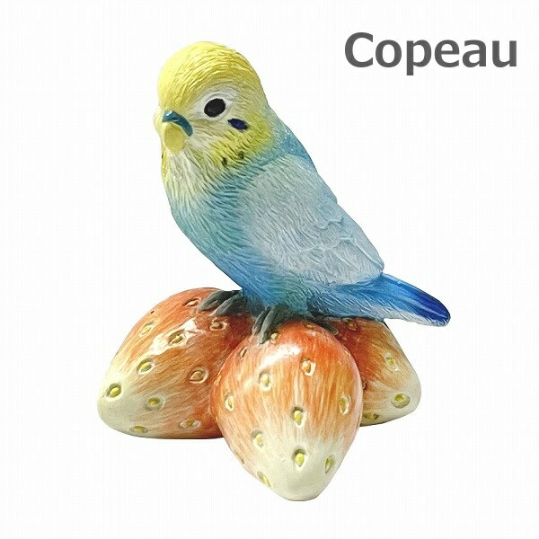 Copeau コポーセキセイインコとイチゴ レジン 73456 コザクラ インコ ブドウ 葡萄 いんこ ぶどう 雑貨 小物 オブジェ カエル 置き物 置物 オブジェ 蛙 フロッグ FROG ガーデン雑貨 インテリア雑貨 小物 マスコット ミニチュア