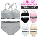 お買い物マラソン 1000円 送料無料 【訳あり】ジュニア向け 上下セット 肩ひもクロス スポーツブラとショーツの2点セット カップ付き 女の子 子供用下着 肌着 145cm~155cm 12才~14才 ロゴテープ 無地 ピンク グレー ブラック フリーサイズ ファーストブラ