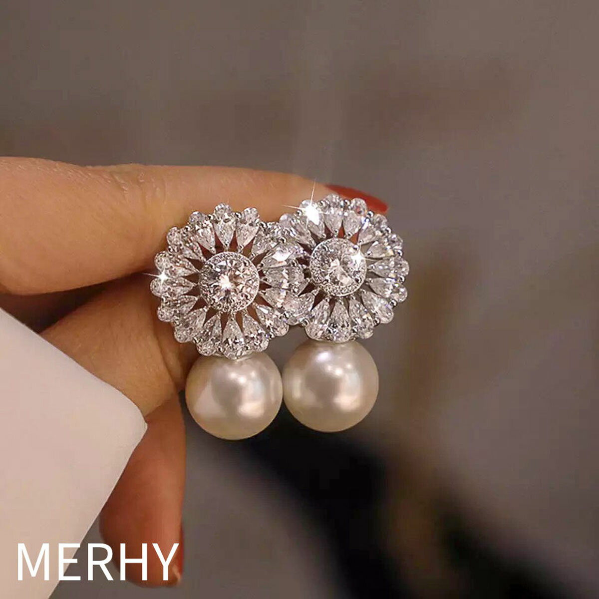 パールピアス S2203 シルバー925ポスト ジルコニア フラワー 花 上品 ピアス 大ぶり 華やか セレモニー 結婚式 ウエディング 二次会 お呼ばれ プレ花 デイリー カジュアル 人気 アクセ オシャレ かわいい メルウィー merhy 20代 30代 40代 送料無料